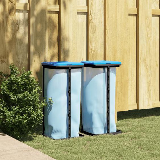Porte-sacs poubelles 2 pcs noir et bleu 60 L PP