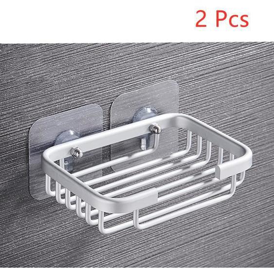 Porte-savon - Aluminium - 2 Pcs - Blanc - Antibactérien - Fixation sans perçage