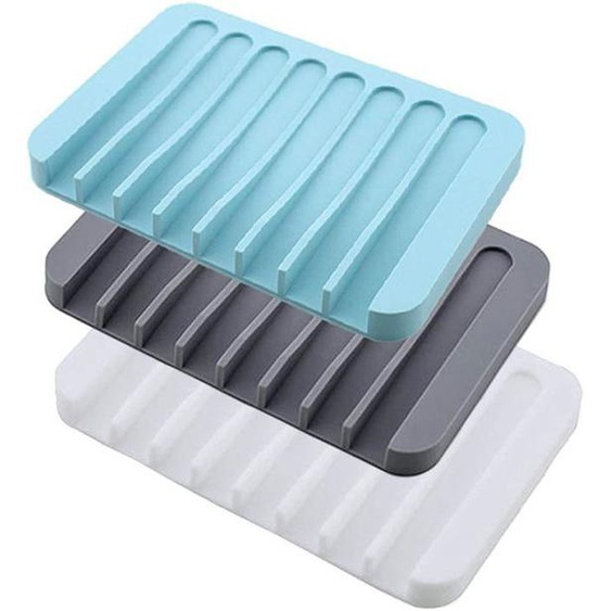Porte-savons 3 pièces, porte-savon en silicone avec panier égouttoir Design antidérapant, pour salle de bain, cuisine