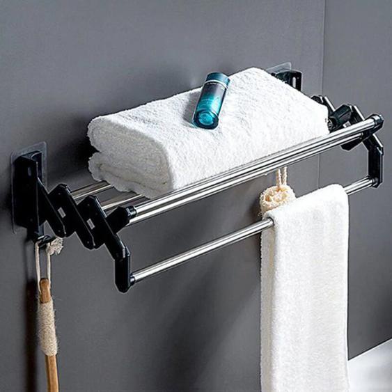 Porte-Serviette Mural sans Perage Adhsif Extensible 40cm Avec 2 Crochets Pour Salle de Bain et Cuisine YYV