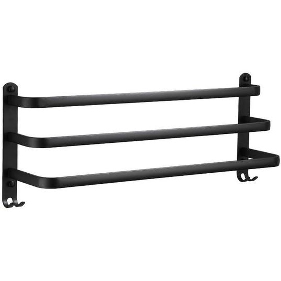 Porte-serviette porte-serviettes mural en aluminium à 3 niveaux avec crochets porte-serviettes noir étanche pour salle de bain