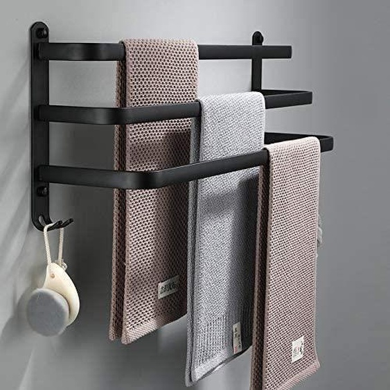 Porte Serviette Twinkle Porte Serviettes Salle de Bains, Noir Barres Porte Serviettes Mural Adhesif pour Douche et Cuisine, &Eac11