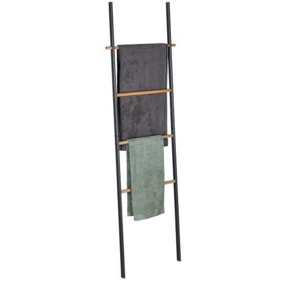 Relaxdays Porte-serviettes échelle, bois et métal, 4 barreaux, serviettes & vêtements, 171x50x3 cm, anthracite/naturel