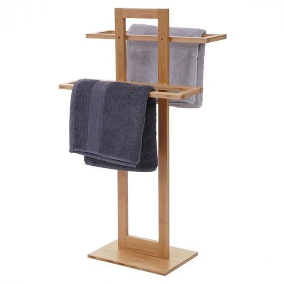 Porte-serviettes HWC-B74, salle de bain, sèche-serviette autonome, bambou 80x42x27cm
