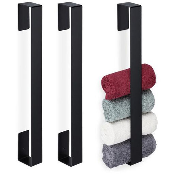 Porte-serviettes, lot de 3, inox 430, salle de bain, cuisine, support autoadhésif, sans perçage, HLP 45 x 4 x 6 cm, noir