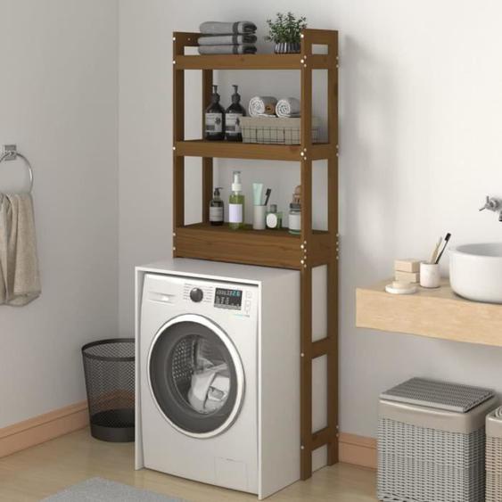 Porte-serviettes - OMABETA - Étagère de toilette - Bois de pin massif - Marron miel - 63x26x171 cm