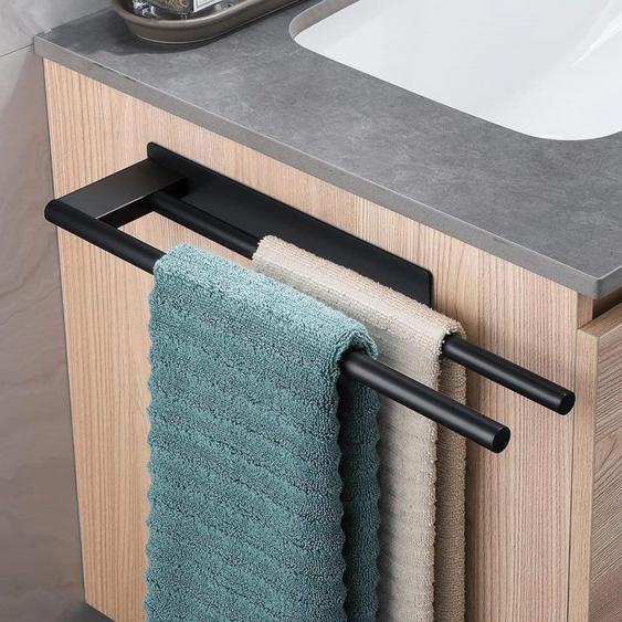 Porte-serviettes sans perçage double porte-serviettes en acier inoxydable autocollant