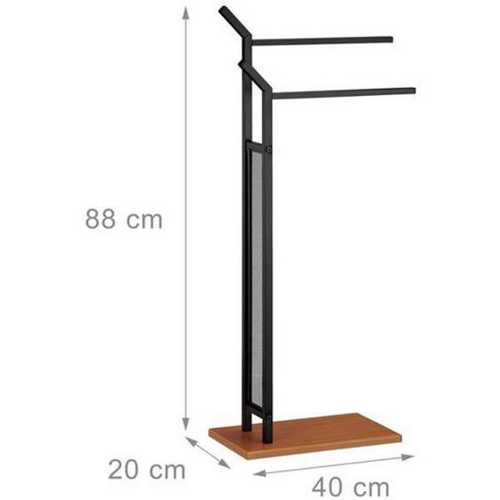 Porte serviettes support sur pied 2 barres fer et bois marron et noir