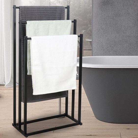 Porte-serviettes sur pied - Noir - 3 niveaux détendage - Support serviettes Étagère de salle de bain