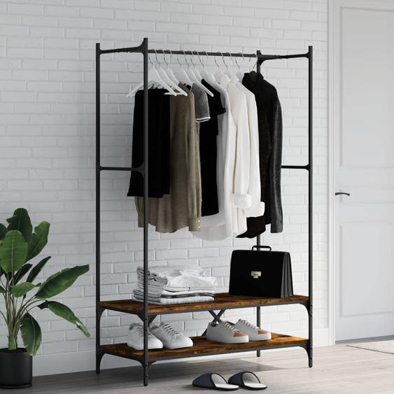 Porte-vêtements avec étagères chêne fumé bois dingénierie