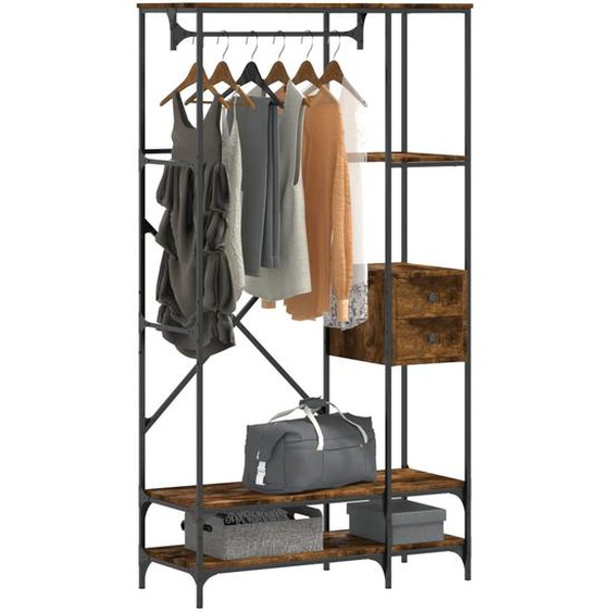 Porte-vêtements avec étagères chêne fumé bois dingénierie