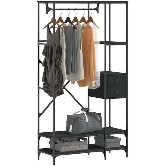 Porte-vêtements avec étagères noir bois dingénierie