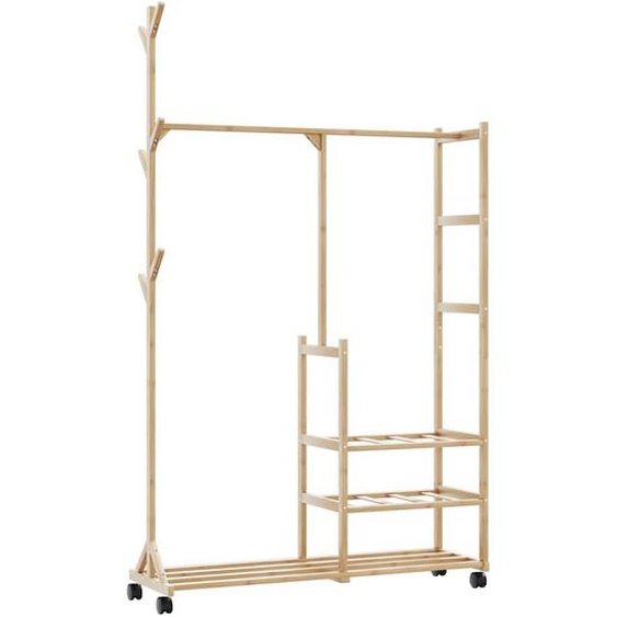 Porte-vêtements et étagères et roulettes 100x38x175,5cm bambou