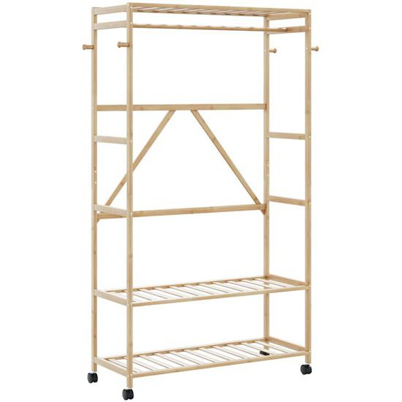 Porte-vêtements et étagères et roulettes 110x40x180 cm bambou