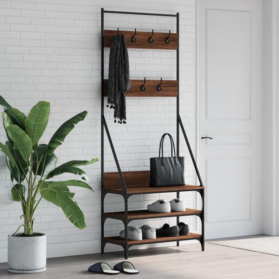 Porte-vêtements et rangement des chaussures chêne marron