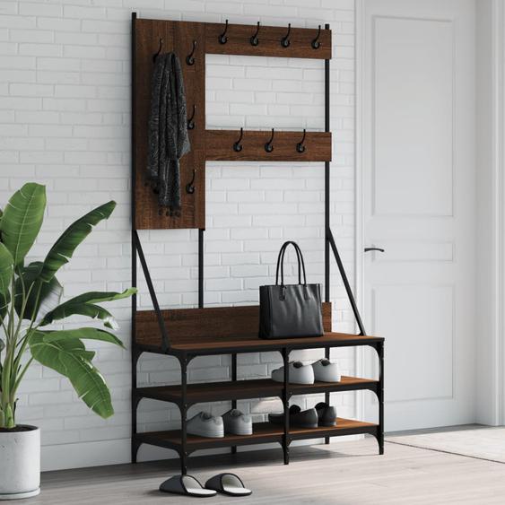 Porte-vêtements et rangement des chaussures chêne marron