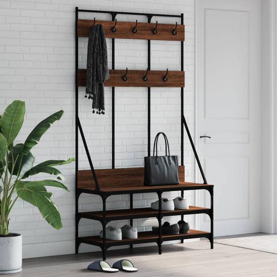 Porte-vêtements et rangement des chaussures chêne marron
