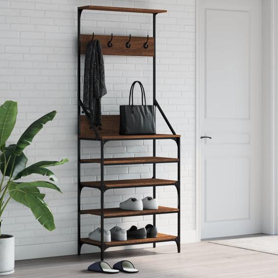 Porte-vêtements et rangement des chaussures chêne marron