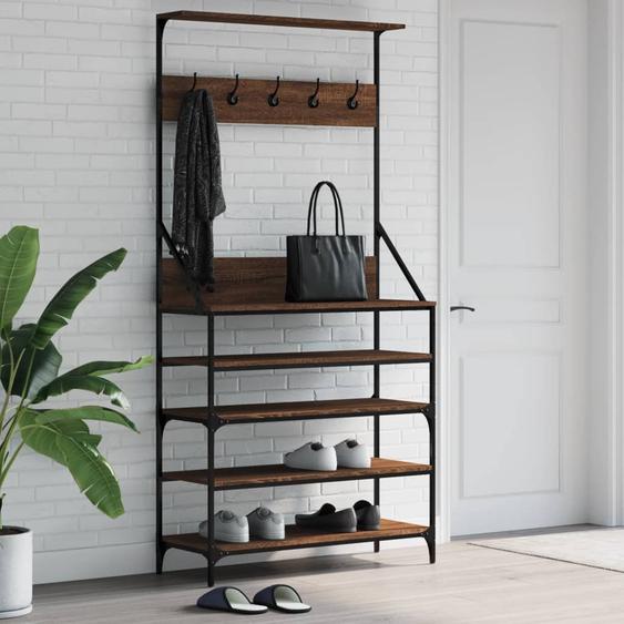 Porte-vêtements et rangement des chaussures chêne marron