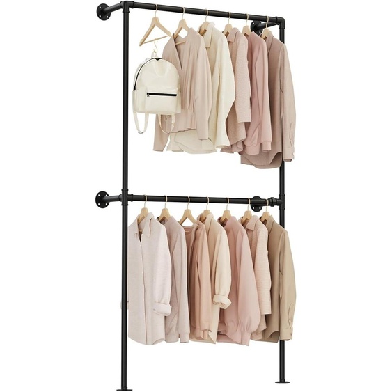 Porte-vêtements mural, portant à vêtements, système de rangement ouvert, armoire dangle de style industriel, pour dressing, chambre, noir, YMG105B