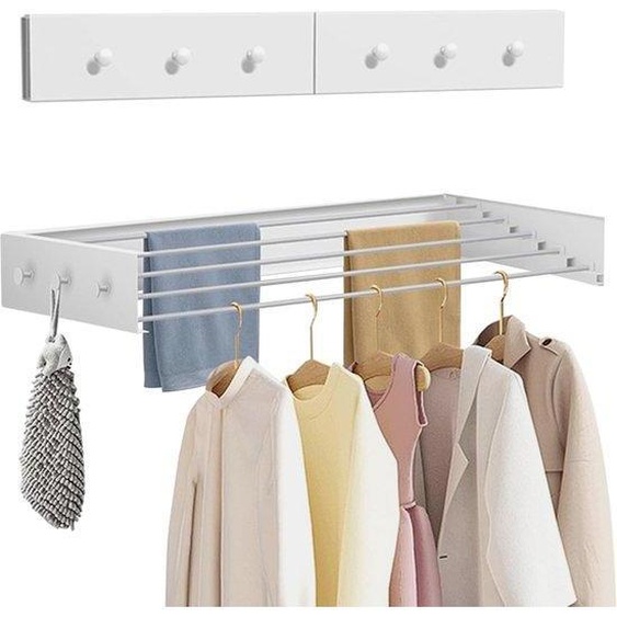 Porte-vêtements peu encombrant en acier au carbone, extensible jusquà 60 cm, 4 crochets, capacité de charge de 25 kg, pour lintérieur et lextérieur, crochets pour balcons et terrasses