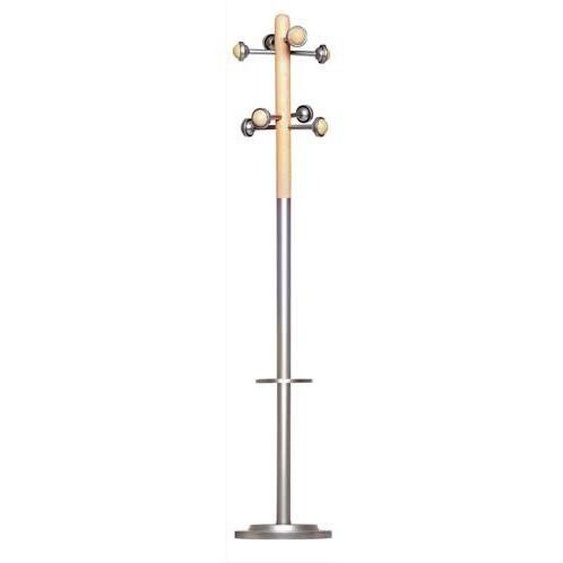 Portemanteau - UNILUX - 100340704 - Bois massif - 8 patères - Gris métal / Hêtre