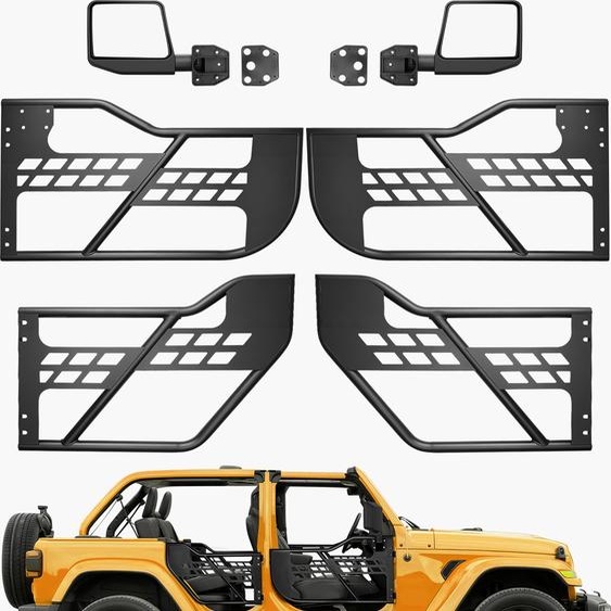 Portes tubulaires VEVOR Jeep en acier renforcé (4 portes) style chasseur Portes Jeep pour 2018-2024 Jeep Wrangler JL et 2020-2024 Jeep Gladiator JT