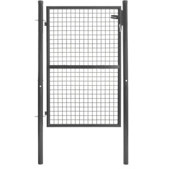 Portillon de jardin 105 x 125 cm en acier gris anthracite avec serrure et poignée