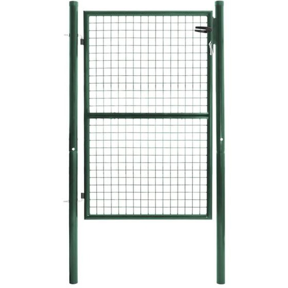 Portillon de jardin 105 x 125 cm en acier vert avec serrure et poignée
