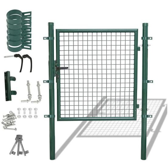 Portillon de Jardin Grillagé, en Acier Galvanisé, Clôture avec Serrure, Porte 100 x 100cm, Vert - Swanew