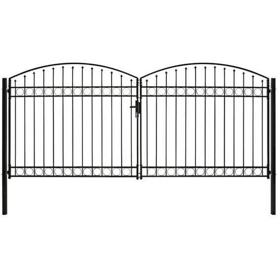 Portillon double porte avec dessus arqué Acier 400x200 cm Noir