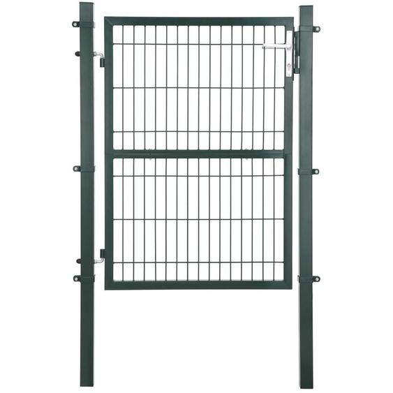 Portillon en Acier Galvanisé, Portail de Clôture, Porte de Jardin, avec Serrure, Poignée et Clé de Qualité, 125 x 106 cm (l x h), Vert GGD175L