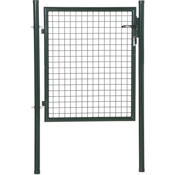 Portillon grillagé dim. 97L x 150H cm - gâche réversible, serrure encastrée, 3 clés - acier vert