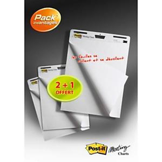 Post-it Recharge chevalet Super Sticky papier blanc - L.63,5 x H.76,2 cm - Bloc de 30 feuilles - Lot de 2+1