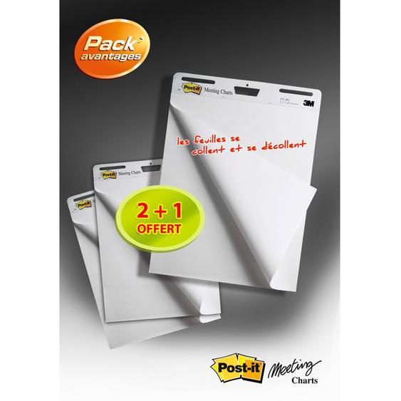 Post-it Recharge chevalet Super Sticky papier blanc - L.63,5 x H.76,2 cm - Bloc de 30 feuilles - Lot de 2+1