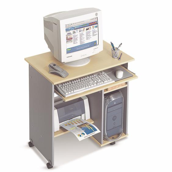 Poste informatique Alpha - Hêtre - pieds Gris Aluminium