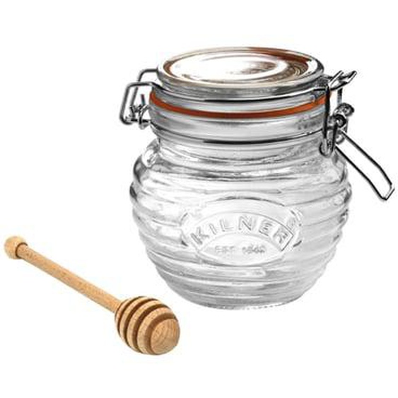 Pot à miel clip et plongeur bois verre 125 ml
