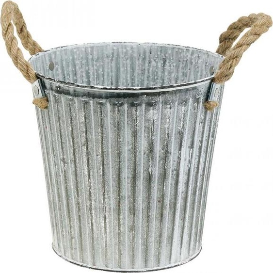 Pot déco Shabby Chic métal Ø21,5cm avec anses pour plantes