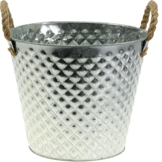 Pot en zinc Vintage Poignées de corde Blanc lavé Ø24,5cm H21cm