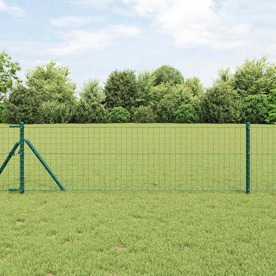 Poteau de clôture. 2 pcs Vert 70 cm Acier peint par poudre
