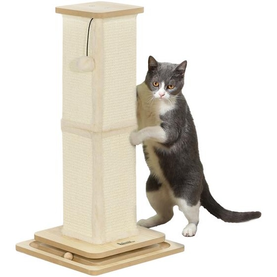 Poteau griffoir 3 en 1 PawHut, colonne griffoir 67cm, arbre à chat en sisal avec balle de jeu, arbre à chat pour chats, meuble griffoir pour chats, intérieur, chêne