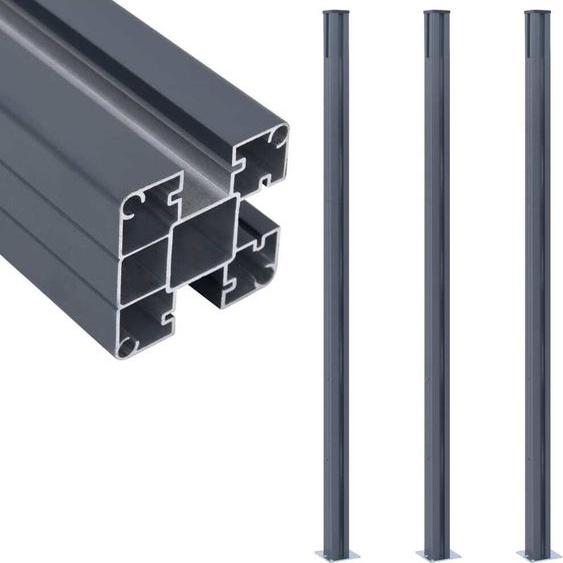 Poteaux de clôture 3 pcs. Gris foncé 185 cm Aluminium