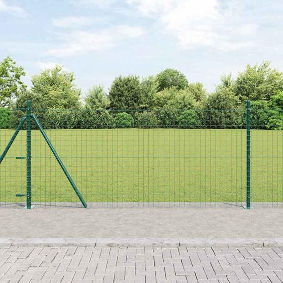 Poteau de clôture. 7 pcs Vert Acier
