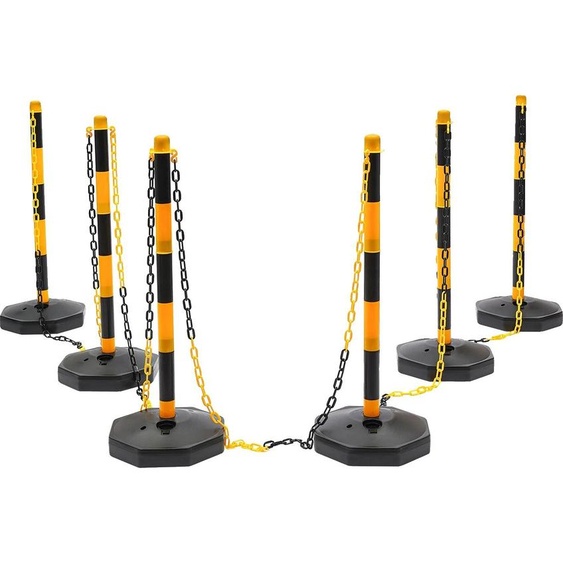 Poteaux de sécurité, hauteur 85 cm, jaune et noir, longueur de la chaîne 2 m, 6 pièces incluses, montage nécessaire