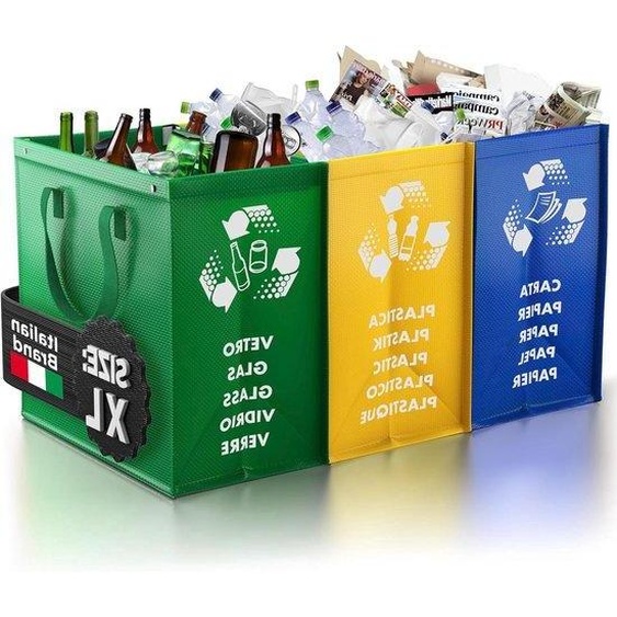 Poubelle à 3 compartiments - Système de tri sélectif pour le papier, le verre et le plastique - 1 unité - Format XL - Matériau durable