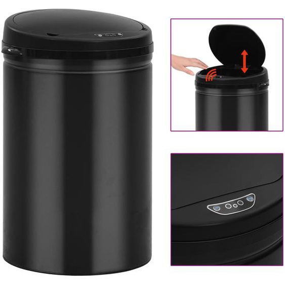 Poubelle à capteur automatique 30 L Acier au carbone Noir