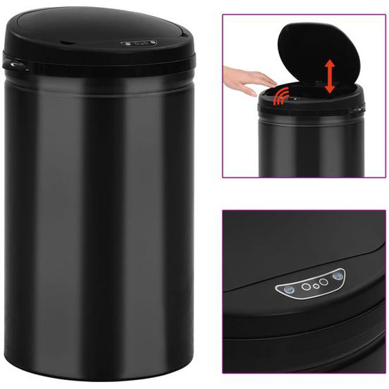 Poubelle à capteur automatique 40 L Acier au carbone Noir