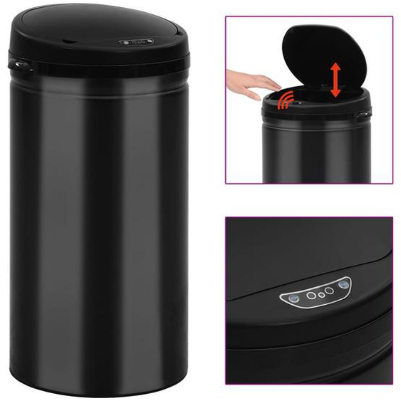 Poubelle à capteur automatique 50 L Acier au carbone Noir