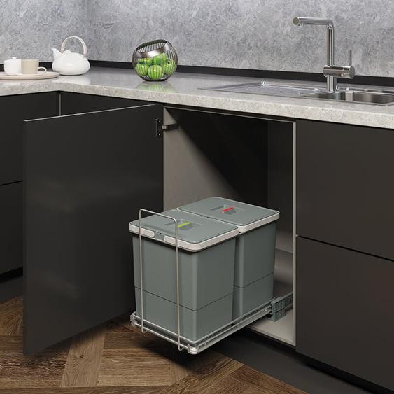 Poubelle coulissante 2 seaux - Amortisseur : Sans - Contenance : 48 l - Décor : Gris 7012 - Hauteur : 460 mm - Largeur : 300 mm - Nombre de seaux : 2