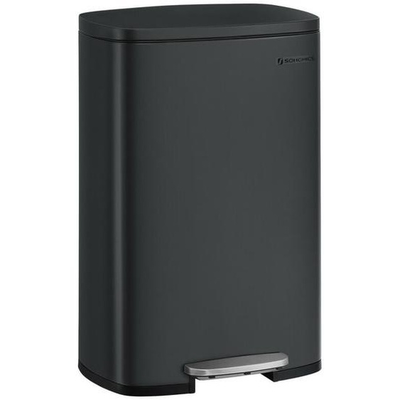Poubelle Cuisine 50L, Poubelle Bureau, Fermeture en Douceur, avec Pédale, en Acier, Seau Intérieur, Noir - Songmics